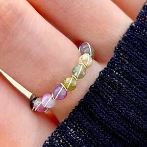 Rainbow Tourmaline Cuff Open Ring Fashion Beaded Adjustable Ring